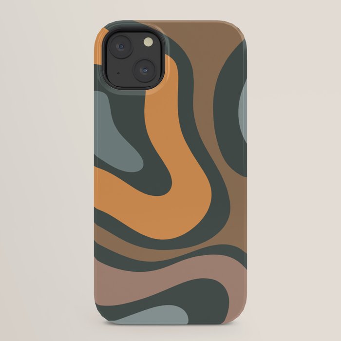 Modern Retro Liquid Swirl Abstract Slate Blue Orange Brown Taupe iPhone Case Gallery Image 30