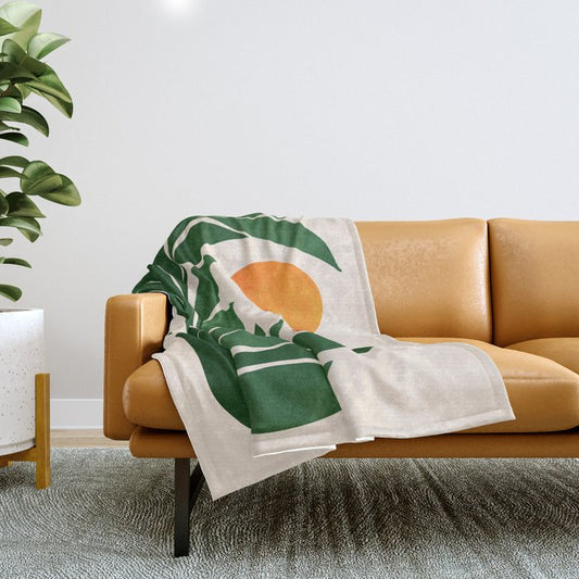 Tropical Forest Sunset / Mid Century Abstract Shapes Throw Blanket Gallery Image 1