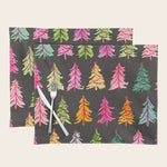 Colorful Vintage Bottlebrush Christmas Trees on Black Placemat Gallery Image 1