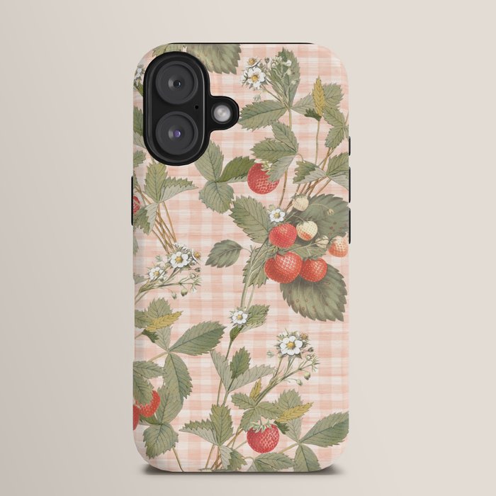 Vintage wild strawberries on cottage pink gingham pattern iPhone Case Gallery Image 13