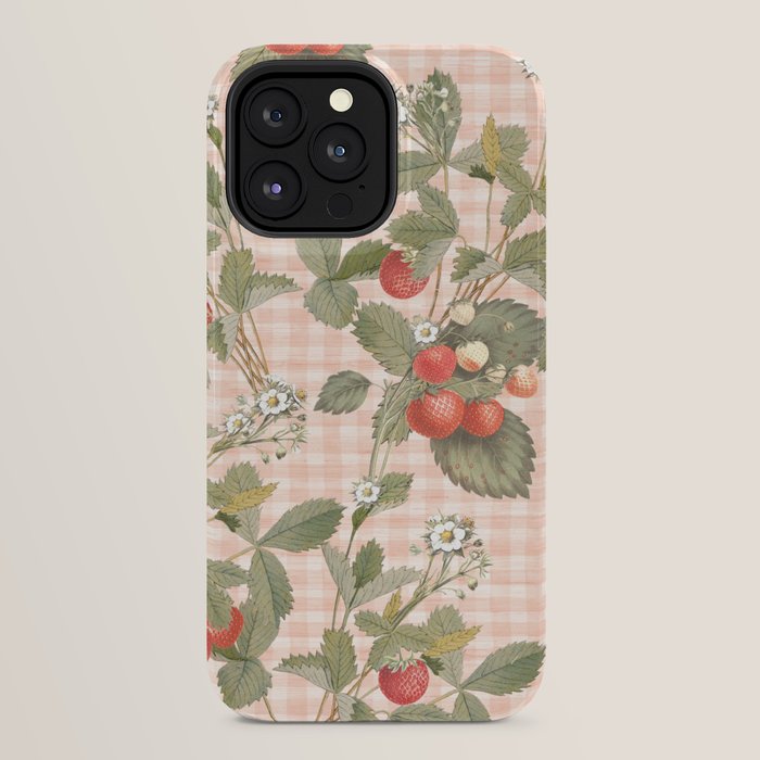 Vintage wild strawberries on cottage pink gingham pattern iPhone Case Gallery Image 32