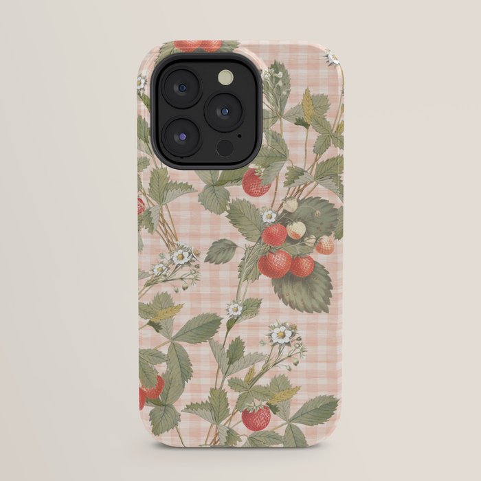 Vintage wild strawberries on cottage pink gingham pattern iPhone Case Gallery Image 23