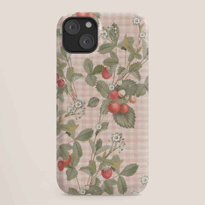 Vintage wild strawberries on cottage pink gingham pattern iPhone Case Gallery Image 18