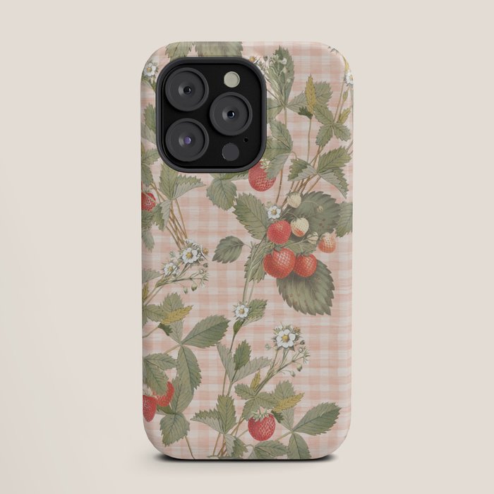 Vintage wild strawberries on cottage pink gingham pattern iPhone Case Gallery Image 19