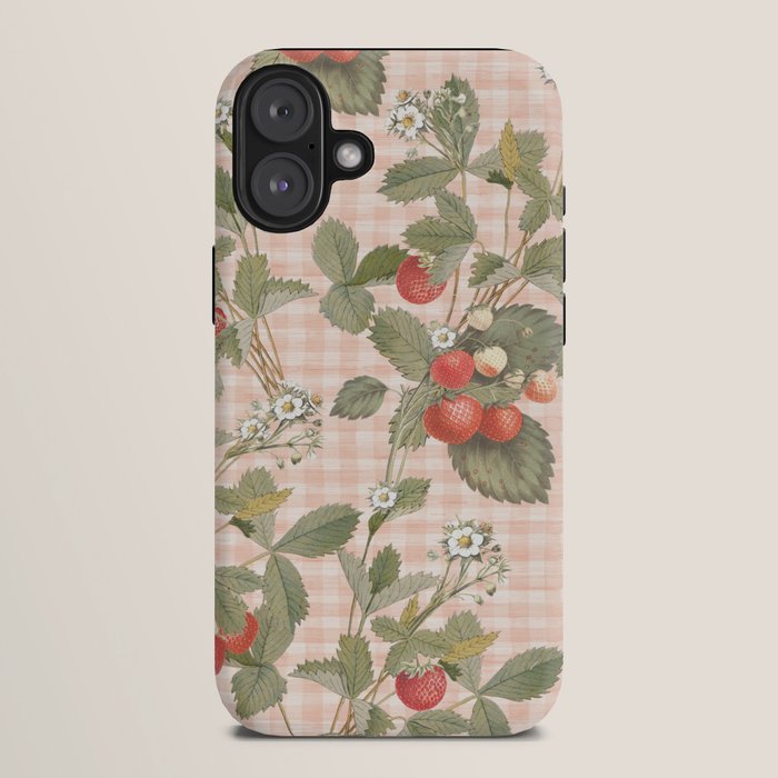 Vintage wild strawberries on cottage pink gingham pattern iPhone Case Gallery Image 10