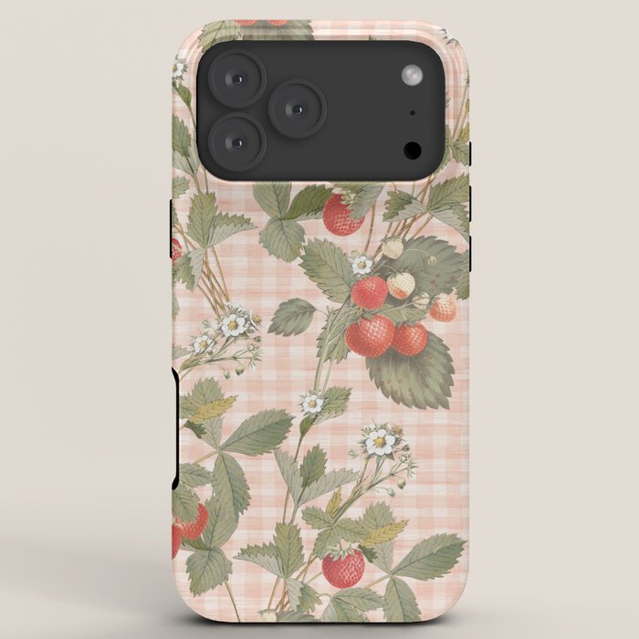 Vintage wild strawberries on cottage pink gingham pattern iPhone Case Gallery Image 8
