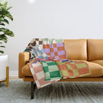 Retro 70s Colorful Patchwork Checkerboard Throw Blanket Gallery Image 1