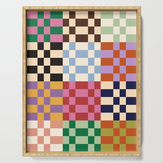 Retro 70s Colorful Patchwork Checkerboard Serving Tray Gallery Image 1