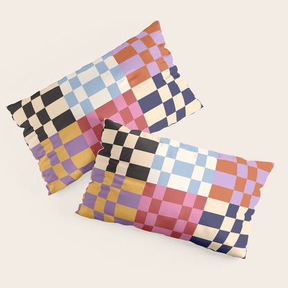 Retro 70s Colorful Patchwork Checkerboard Pillow Sham Gallery Image 4