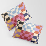 Retro 70s Colorful Patchwork Checkerboard Pillow Sham Gallery Image 1