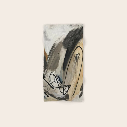 Drift [5]: a neutral abstract mixed media piece in black, white, gray, brown Bath Towel Gallery Image 1