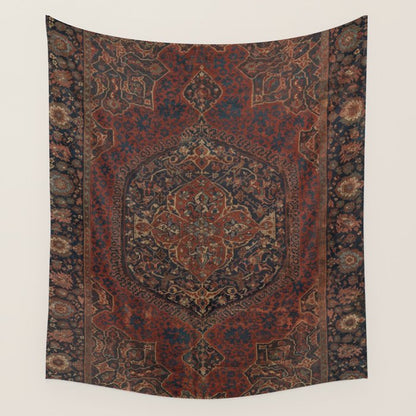 Boho Chic Dark I // 17th Century Colorful Medallion Red Blue Green Brown Ornate Accent Rug Pattern Wall Tapestry Gallery Image 3