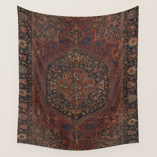 Boho Chic Dark I // 17th Century Colorful Medallion Red Blue Green Brown Ornate Accent Rug Pattern Wall Tapestry Gallery Image 1