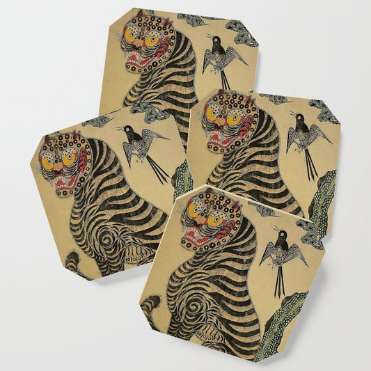 Striped Vintage Minhwa Tiger and Magpie Coaster Gallery Image 1