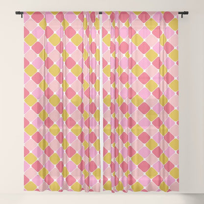 Checkered Geometric Shapes - Pink, Red, Yellow Window Curtain Gallery Image 17