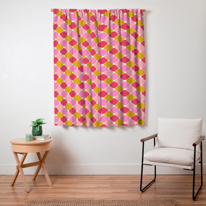 Checkered Geometric Shapes - Pink, Red, Yellow Window Curtain Gallery Image 3