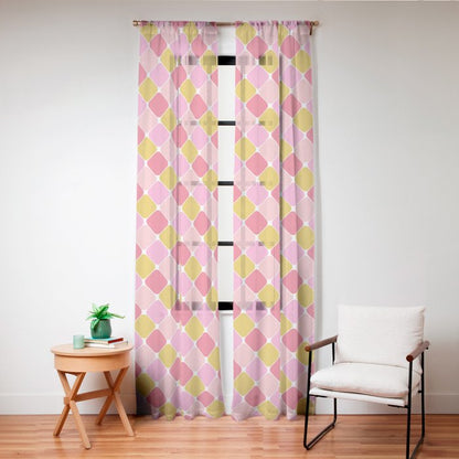 Checkered Geometric Shapes - Pink, Red, Yellow Window Curtain Gallery Image 20