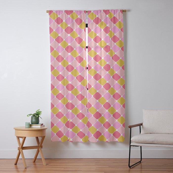 Checkered Geometric Shapes - Pink, Red, Yellow Window Curtain Gallery Image 13
