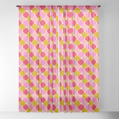 Checkered Geometric Shapes - Pink, Red, Yellow Window Curtain Gallery Image 22