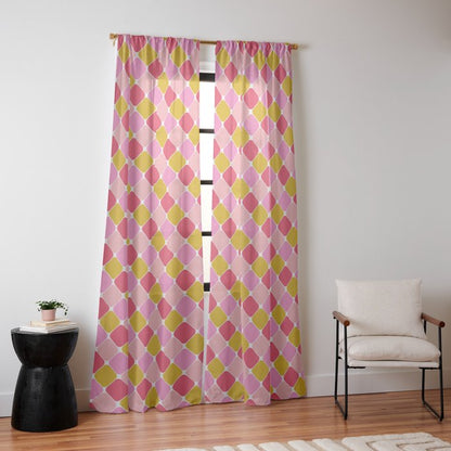 Checkered Geometric Shapes - Pink, Red, Yellow Window Curtain Gallery Image 14