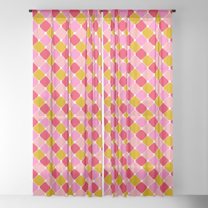 Checkered Geometric Shapes - Pink, Red, Yellow Window Curtain Gallery Image 18