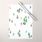 Downhill Mountain Aerial View Skiers - Winter skiing illustration Wrapping Paper Gallery Image 1
