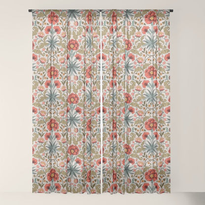 Victorian Botanicals - Carnations in Red and Green Window Curtain Gallery Image 22