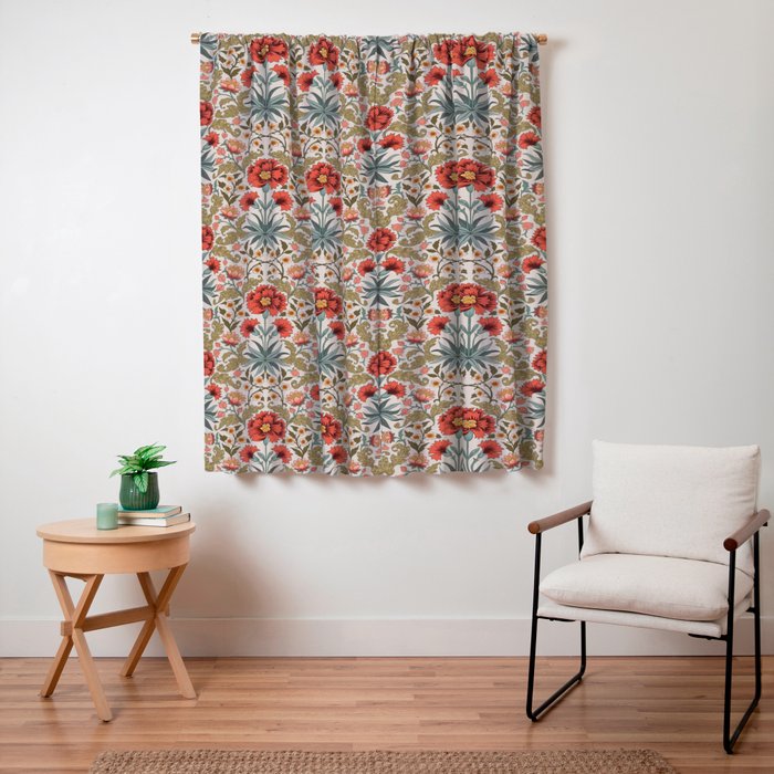 Victorian Botanicals - Carnations in Red and Green Window Curtain Gallery Image 7