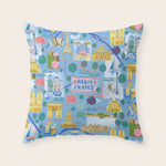 Paris France Map Illustration & Pattern in Blue Throw Pillow Gallery Image 1