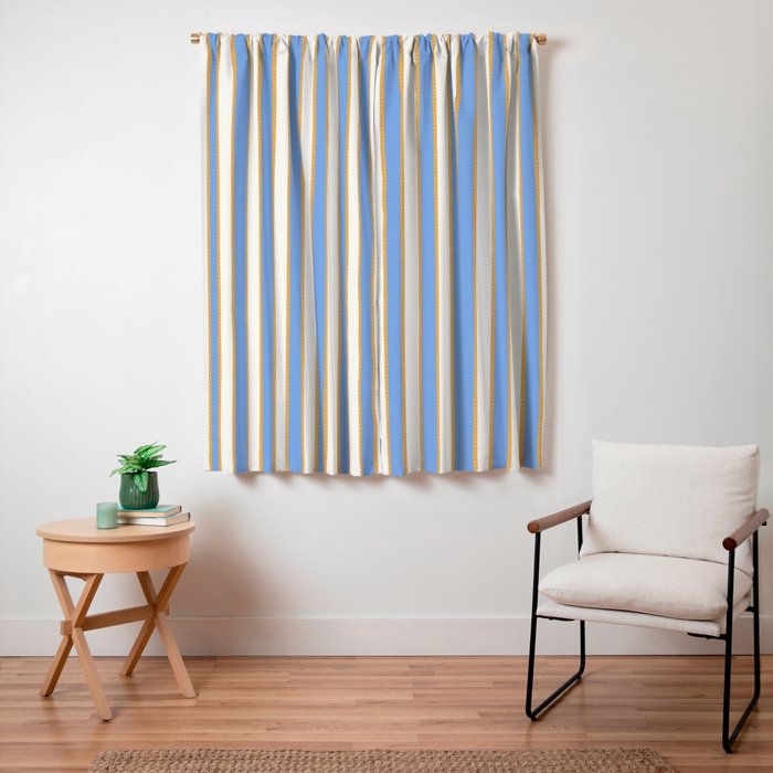 Vintage Cabana Stripe Pastel Blue And Gold Retro Coastal Beach Vibe Window Curtain Gallery Image 3