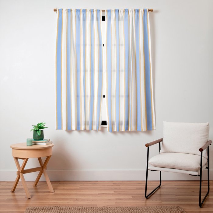 Vintage Cabana Stripe Pastel Blue And Gold Retro Coastal Beach Vibe Window Curtain Gallery Image 15