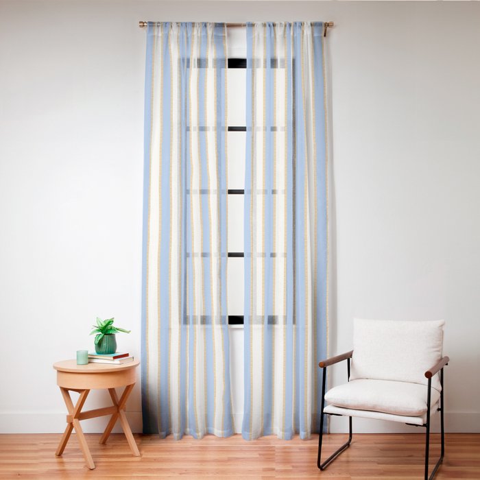 Vintage Cabana Stripe Pastel Blue And Gold Retro Coastal Beach Vibe Window Curtain Gallery Image 20