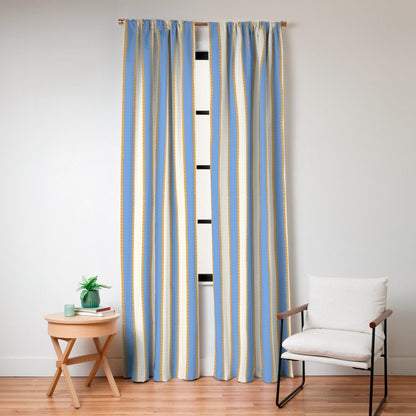 Vintage Cabana Stripe Pastel Blue And Gold Retro Coastal Beach Vibe Window Curtain Gallery Image 4