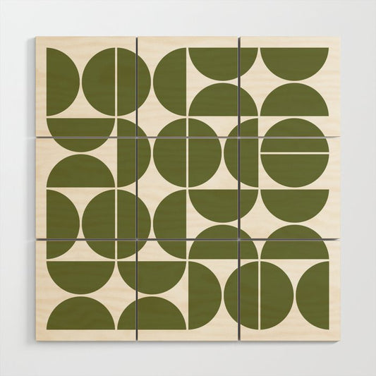 Mid Century Modern Geometric 04 Olive Green Wood Wall Art Gallery Image 1