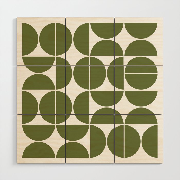 Mid Century Modern Geometric 04 Olive Green Wood Wall Art Gallery Image 2