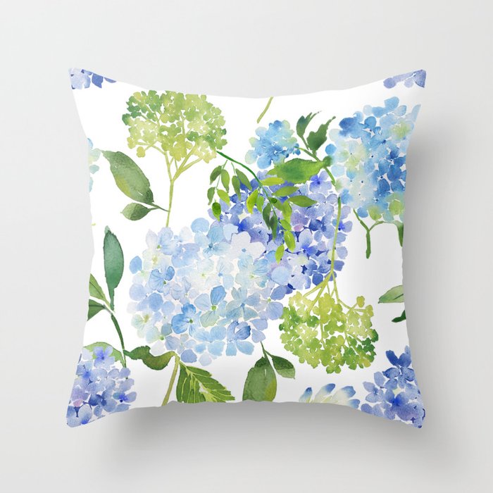 Blue Hydrangea Flowers Throw Pillow Gallery Image 4