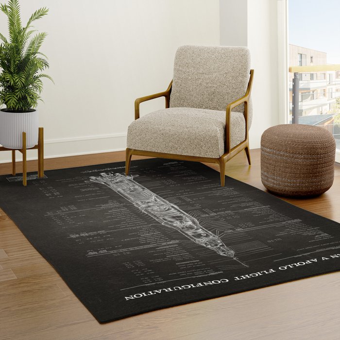 Apollo 11 Saturn V Blueprint in High Resolution (black) Rug Gallery Image 3