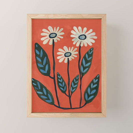 Terracotta Abstract Daisy Flowers Mini Art Print Gallery Image 1