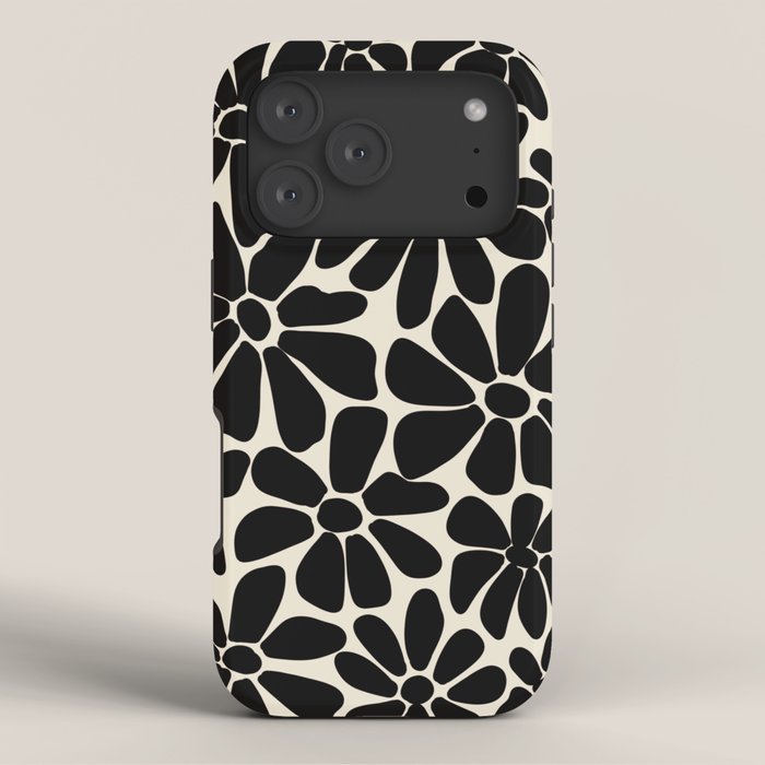 Black and White Retro Floral Art Print iPhone Case Gallery Image 3