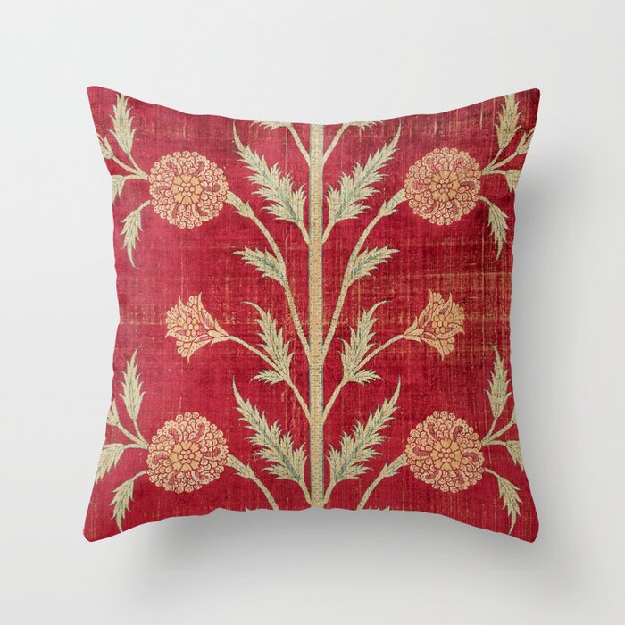 Vintage Distressed Red Floral Throw Pillow Gallery Image 1