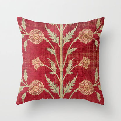 Vintage Distressed Red Floral Throw Pillow Gallery Image 1