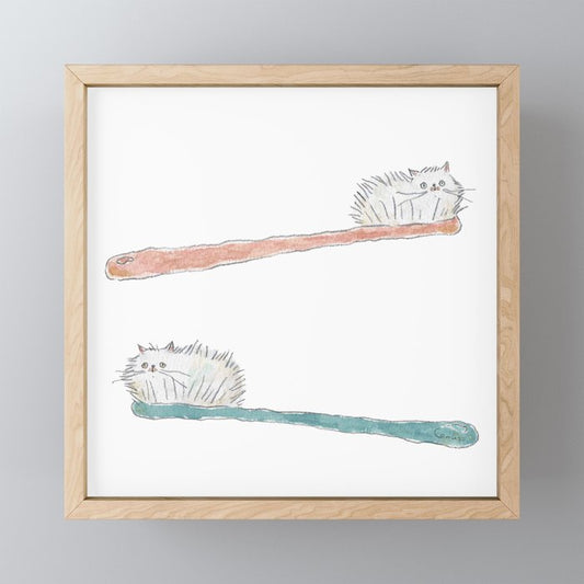 Toothbrush Cats Mini Art Print Gallery Image 1