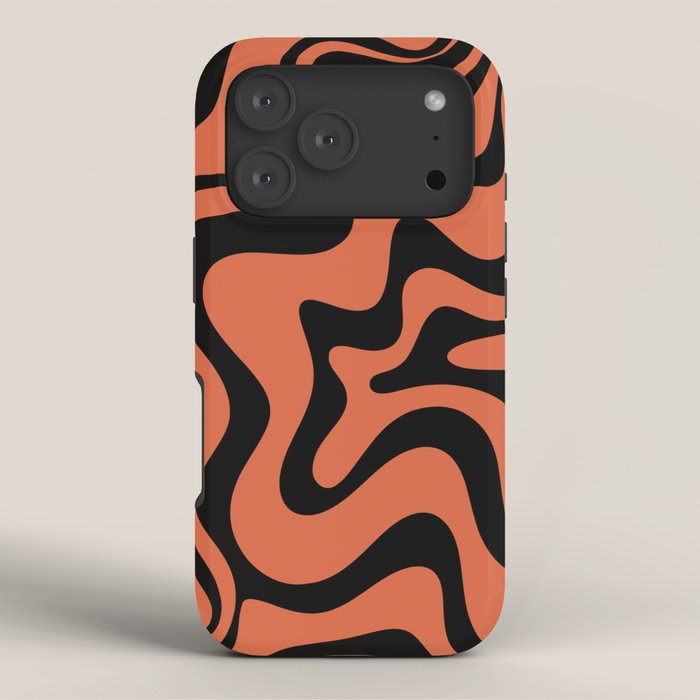 Retro Liquid Swirl Abstract Pattern in Black and Orange iPhone Case Gallery Image 3