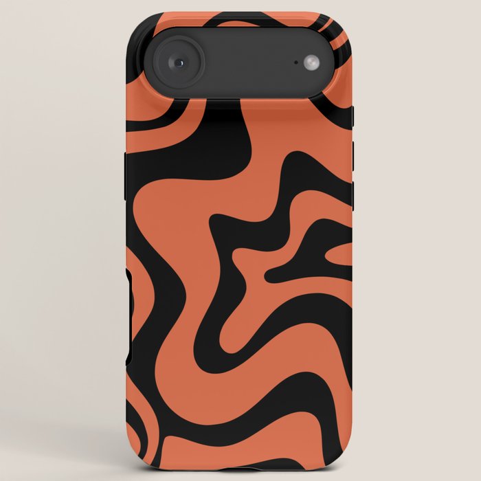 Retro Liquid Swirl Abstract Pattern in Black and Orange iPhone Case Gallery Image 6