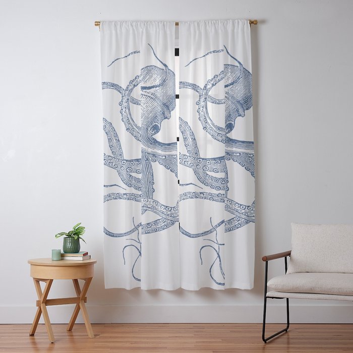 Blue nautical vintage octopus illustration Window Curtain Gallery Image 13