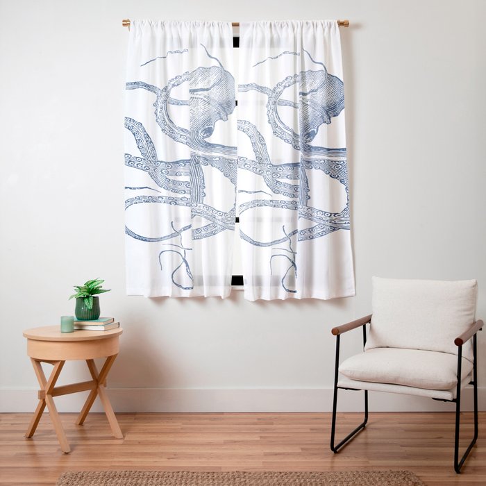 Blue nautical vintage octopus illustration Window Curtain Gallery Image 15