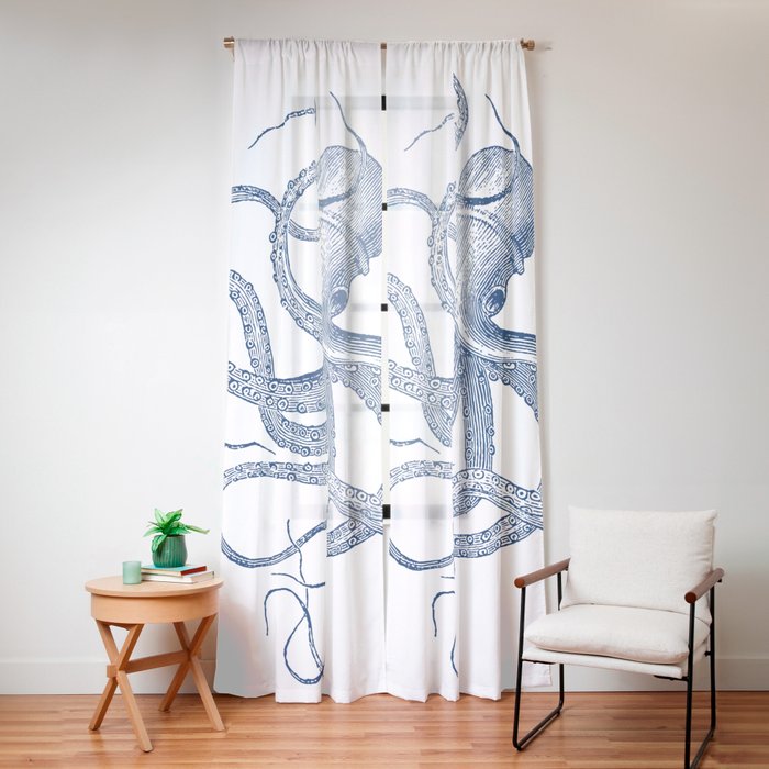 Blue nautical vintage octopus illustration Window Curtain Gallery Image 12