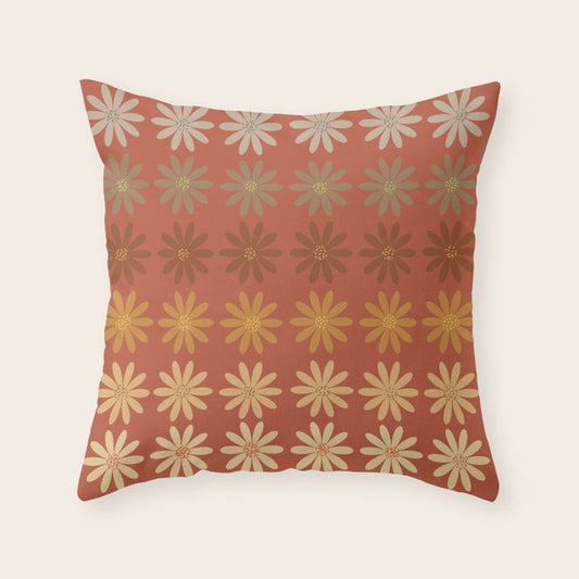 Ombre Abstract Daisies on Mandarin Orange Throw Pillow Gallery Image 1