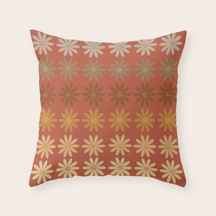 Ombre Abstract Daisies on Mandarin Orange Throw Pillow Gallery Image 3