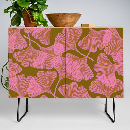 Pink Ginkgo Leaf Pattern Credenza Gallery Image 2